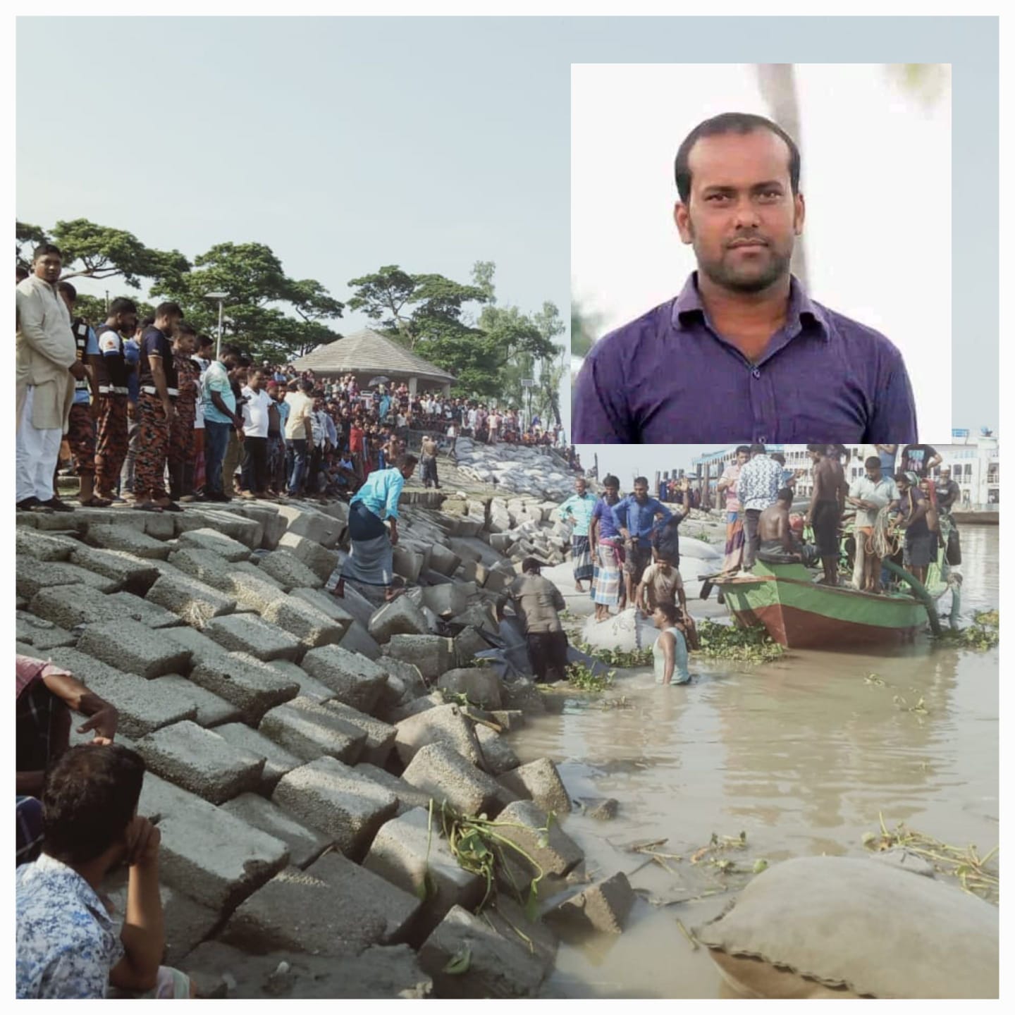 চরফ্যাসনে মেঘনায় রক্ষাবাঁধে শ্রমিক নিখোঁজ, উদ্ধার অভিযান চলছে
